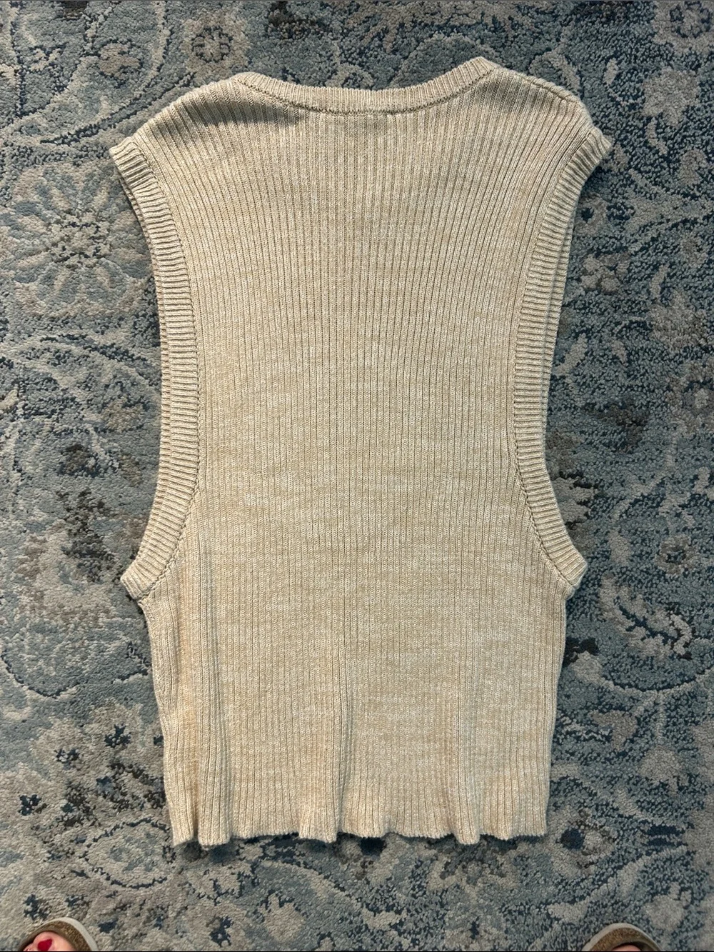 Urban Outfitters Neutral Beige Ribbed V‑Neck Sweater Vest